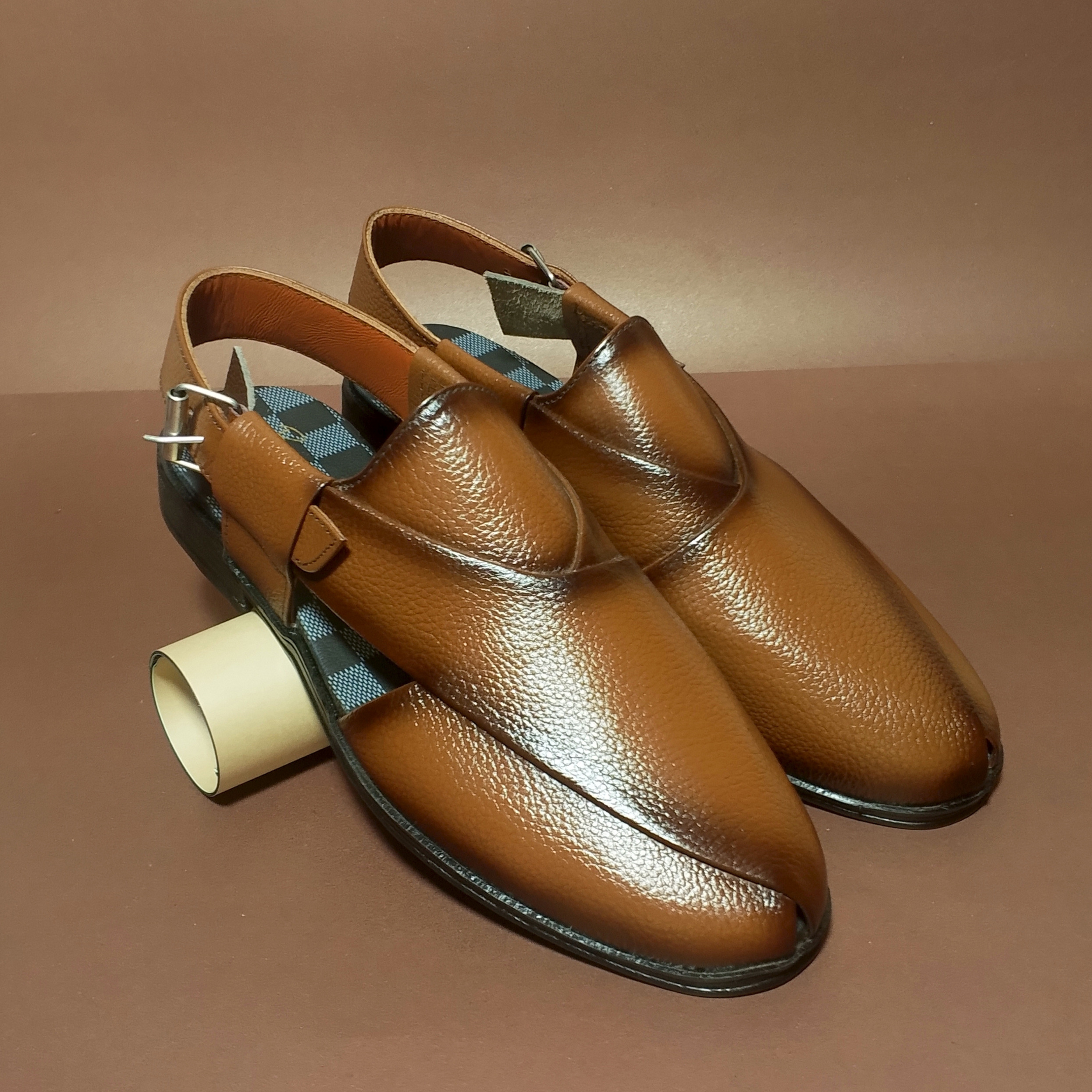 classic tan cow leather peshawari chappal