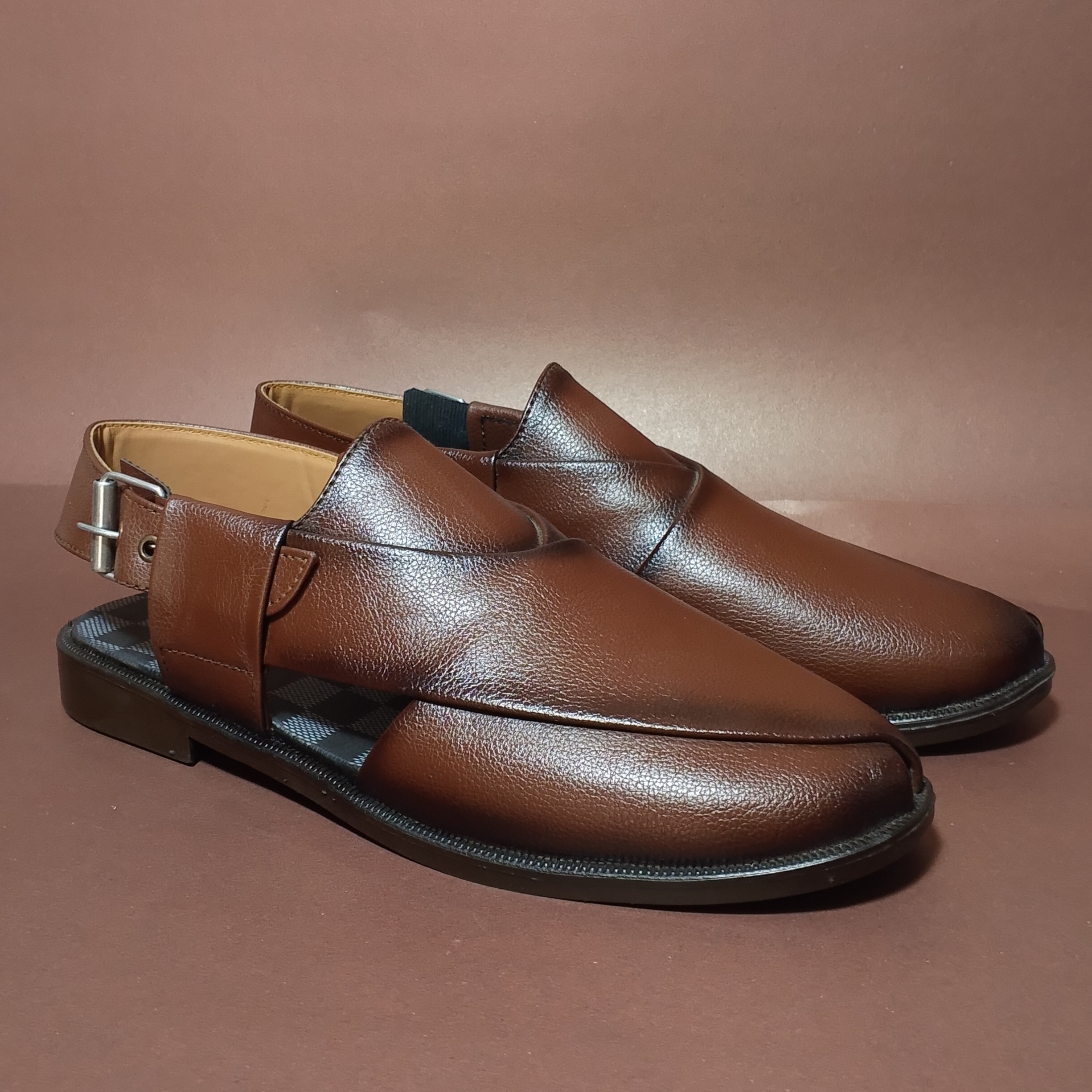 premium brown rexine peshawari chappal – imported wax finish