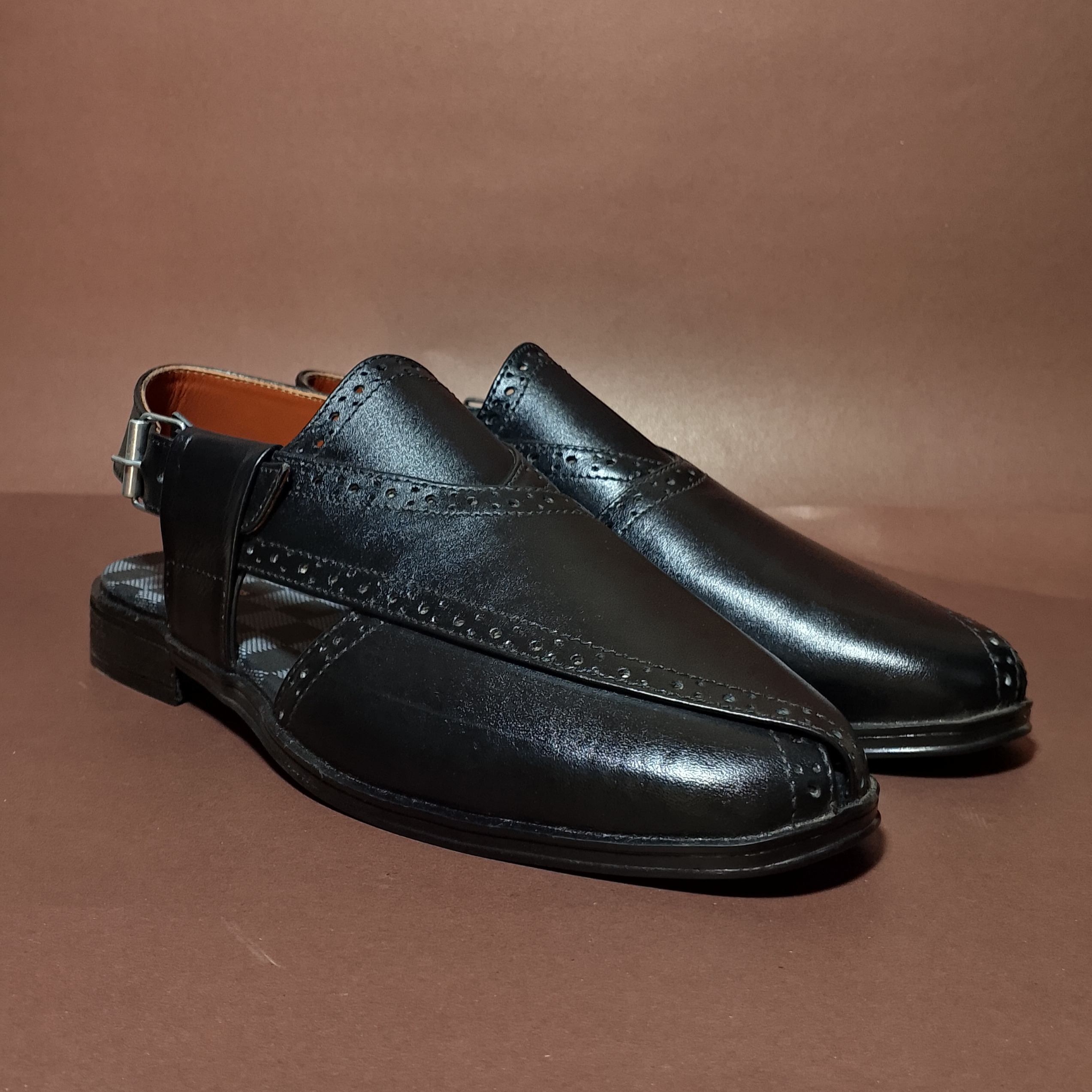 premium dark brown leather peshawari chappal